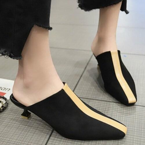 QWEDF 2019 women shoes new color matching Womens Pumps square head Mules shoes half single shoes comfortable temperament A3-39