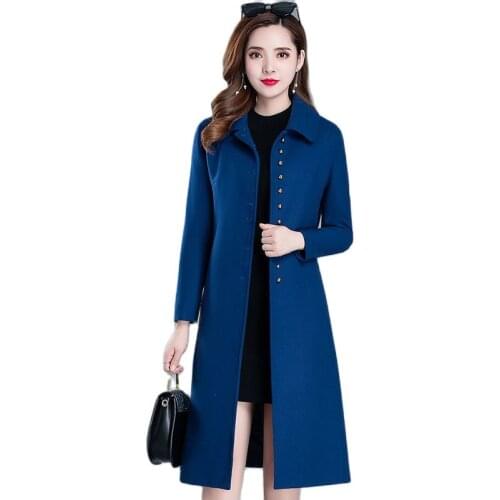 2021 Spring Autumn New Thick Women Woolen Blend Coat Single Breasted Long Elegant Wool Jacket Slim Plus Size Mother Overcoat 3XL