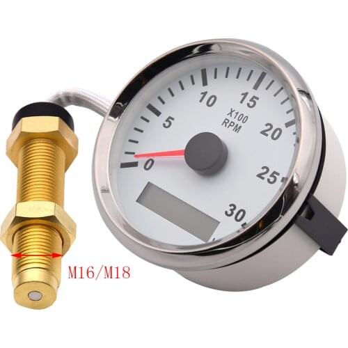 0-3000 RPM Tachometer 85MM Gauge with Tacho Sensor M16/M18 Red Backlight Speed Ratio 1/300 Tacho Gauge 3KRPM for Car Marine