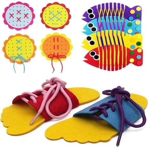 1 Set/bag Creative Felt Crafts Teaching Supplies DIY Handwork Props Kindergarten Teach Toys for Kids Practice Lacing up Shoelac