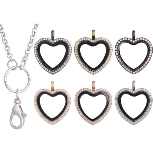 10pcs/lot Heart Magnetic Magent Memory Living Floating charms Locket sparkling Locket Pendant Necklace Jewelry Women 60CM Chain
