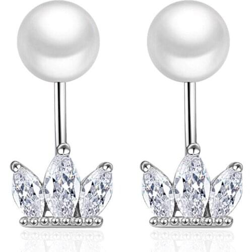 100% 925 Sterling Silver New pearl Shiny Crystal Stud Earrings for Women Jewelry Wedding Gift Wholesale Drop Shipping