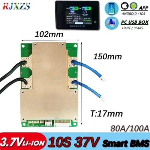 10S 80A/100A BMS New Lithium Ion Smart PCM With Android Bluetooth External APP UART Correspondence Software (PC) Monitor