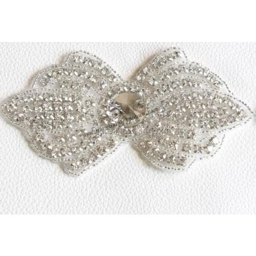 16 pieces Bow Shape Clear Crystal Rhinestone Trim Applique Craft Beaded Embellishment Patch For DIY