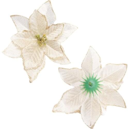 20PCS Glitter Cloth Flower Pendant Hanging Adornment Christmas Gifts Home Decoration DIY Wreath Accessory (Golden)