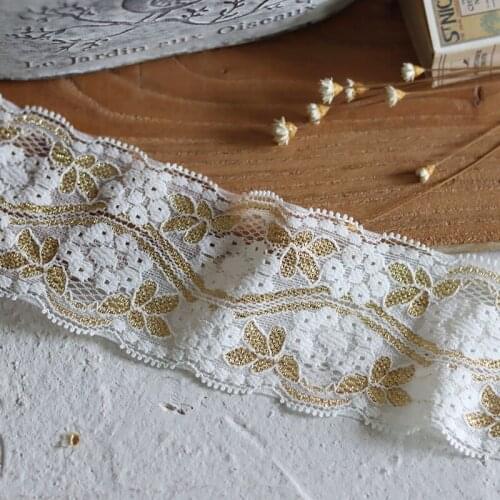 3Yds/lot 5.8cm wide Soft elastic gold thread embroidery fold lace sewing clothes decorative lace fabric accessories X418