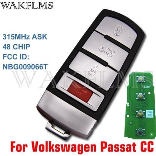 4 Buttons Smart Remote Car Key For Volkswagen (VW) Passat CC Passat 2006-2015 Without Smart Key System 315MHz ID48 NBG009066T