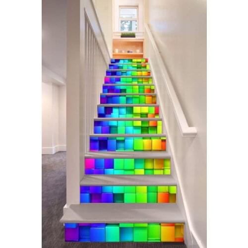 6pcs/set 18cm x 100cm Gradient Convex and Concave Squares Pattern Style Stair Sticker Wallpaper LTT028