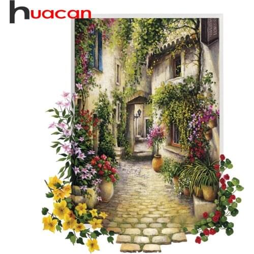 Huacan Full Drill Square Diamond Painting Mosaic 5D House Flower Diamond Embroidery Cross Stitch Landscape Street Home Decor