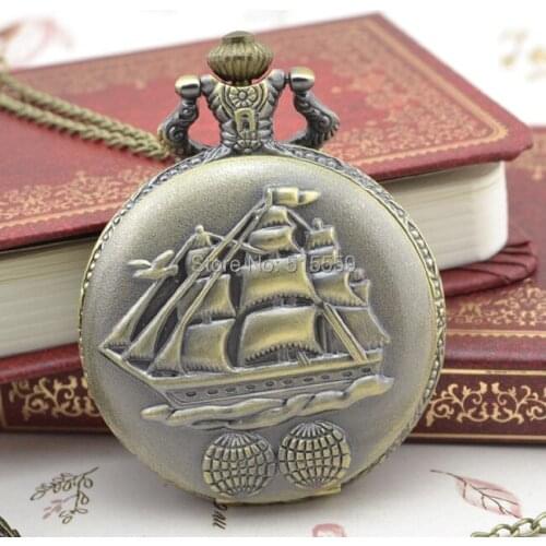 DHL Free Shipping 50pcs/lot Bronze Sail Real Retro Pocket Watch Top Quality Watch Necklace Gift Watch Factory Wholesale