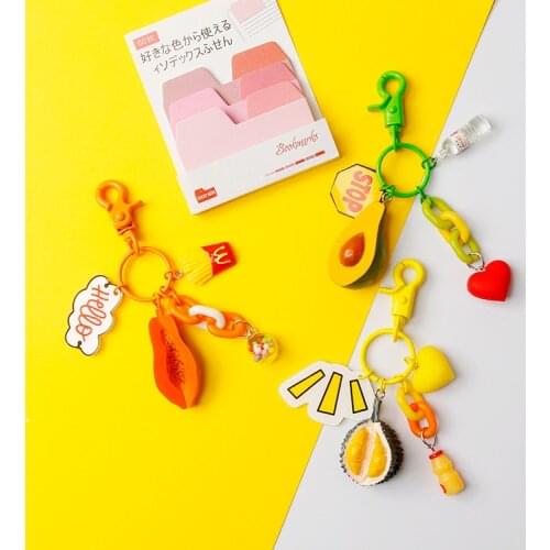 Cute Avocado Durian Papaya Summer Fruit Metal Keychain For Women Key Chains Ring Bag Pendent Charm Kids Toy D342