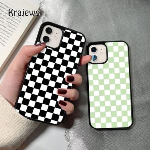 Krajews Grid checker checkboards coque Phone Case for iPhone 12 mini 5 6S 7 8 PLUS X XS XR 11 PRO MAX SE 2020 Back Cover Funda