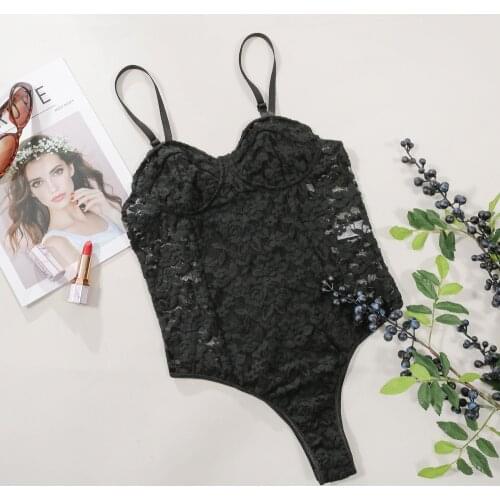 Black Sexy Lace Bodysuit Women Camis Skinny Jumpsuit Overalls Rompers Breathable Female Eyelash Naughty Corset Clothes