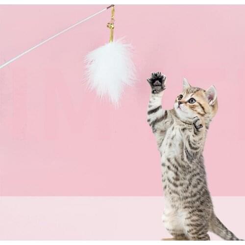 Teaser Cat Toy Feather Bell Decor Telescopic Carbon Fiber Interactive Pet Wand Stick for Kitten игрушки для кошек