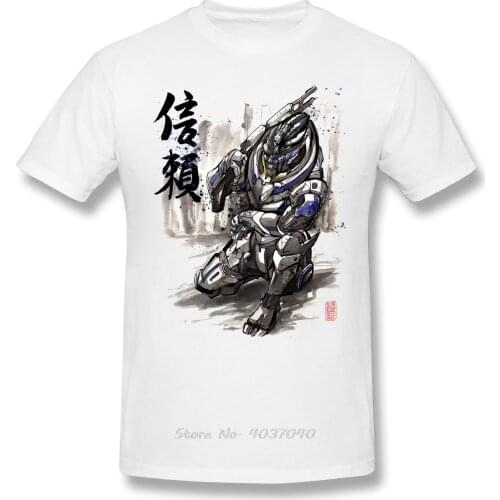 Garrus Sumie Style With Japanese Calligraphy T-Shirt Men Birthday Gift Funny Tees O Neck Cotton Mass Effect Clothes T Shirt Tees