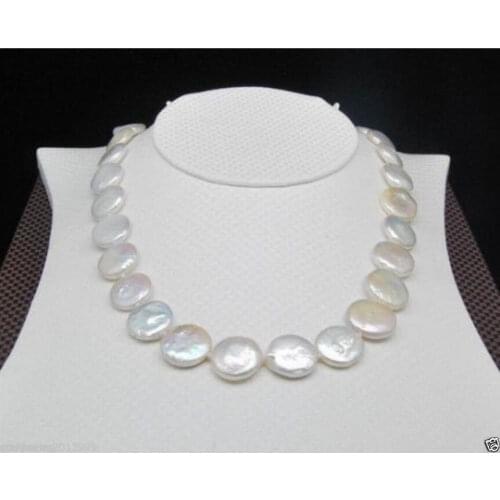 Hot Huge AAA 15-16mm south sea white coin pearl necklace 925silver GOLD CLASP