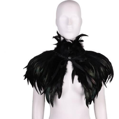 Gothic Victorian Black Feather Cape Vintage Party Shawl Costume Fancy Cosplay Choker Collar Stole Poncho for Christmas Halloween