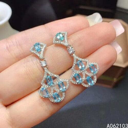 KJJEAXCMY fine jewelry 925 sterling silver inlaid natural Apatite women new trendy fashion gem earrings eardrop support detectio