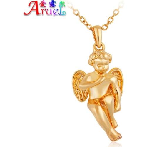 Classic gold color chain angel wings necklace kids men fashion jewelry Cupid lover necklaces pendant women Valentines gift