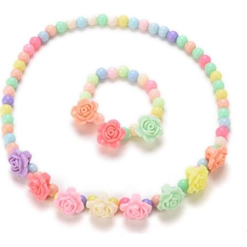 Candy Beaded Bubblegum Necklace Lovely Kids Necklaces Bracelet Rose Shaped Baby Girl Party Jewelry Multicolor