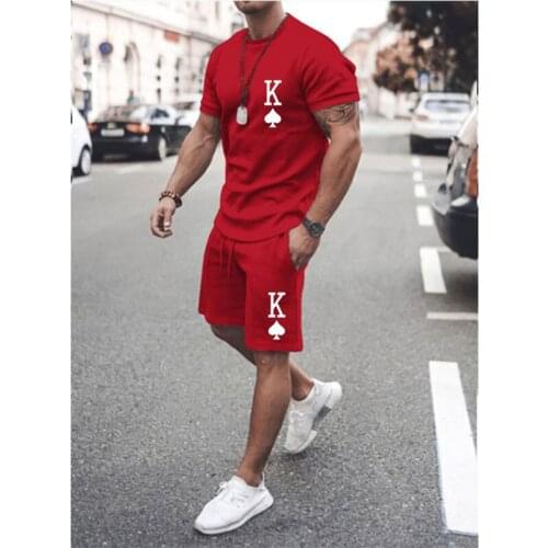 2021 Summer Fashion Mens Suit Casual Slim Fashion Short-Sleeved T-Shirt Top And Lace-Up Shorts Simple Multi-Color Two-Piece Set