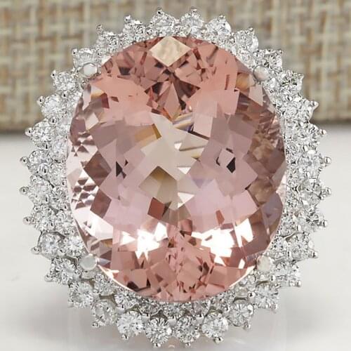 Hot Sale Exaggerated Pink Oval Flower Egg-shaped Crystal Rhinestone Female Copper Ring for Women Party Wedding Jewelry