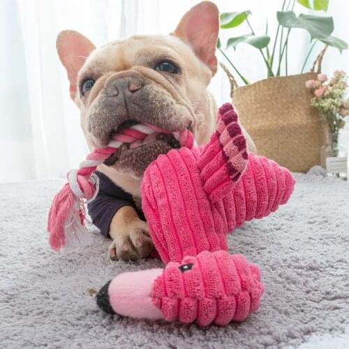 Cute Plush Flamingo Pet Dogs Bite Chew Toys Plush Cotton Rope Toys Big/Small Dog Length 37cm Bite-resistant Teeth