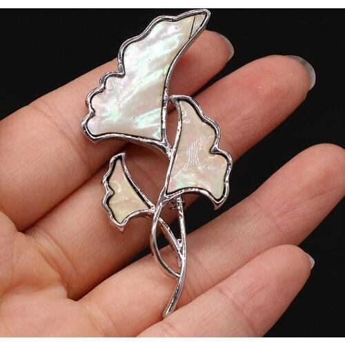 Fashion Natural Shell Lady Girls Brooches Flower shape Metal Pins for Weddings Party Dress Coat Brooch Jewelry Gifts 27x60mm