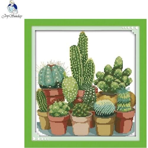 Joy Sunday Cactuses Counted Cross Stitch 11CT 14CT Cross Stitch Sets DIY Cross Stitch Kits for Embroidery Print canvas printings