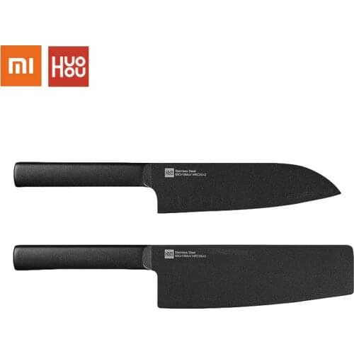 Xiaomi 2Pcs Huohou Knife Non-Stick Stainless Steel Cool Black Kitchen Knife Set 7Inch 307mm Slicing Knife 298mm Chef Knife