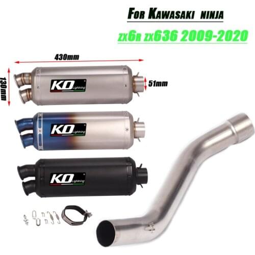 For Kawasaki Zx636 Zx6r 2009-2020 Refit Motorcycle Titanium Middle Pipe Link 51mm Exhaust Muffler Tip Tube Double Exit Silp on
