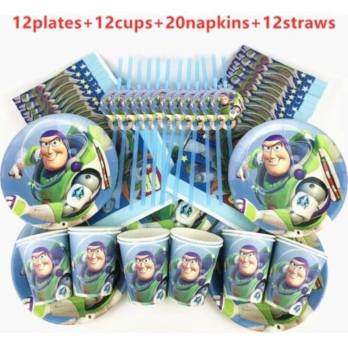 56pPcs Disney Toy Story Theme Disposable Tableware Kids Boys Birthday Party Decoration Paper Plate+Cup+Napkin+Straws Supplies