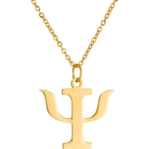 PSI Symbol Letter Necklaces for Women Men Stainless Steel Silver Gold Color Psychology Healing Necklace Pendant Jewelry Gift