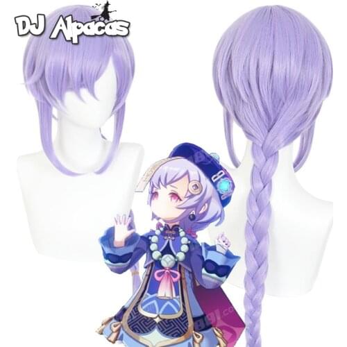 Genshin Impact 80cm Qiqi Wig Cosplay Hair Long Braid Synthetic Straight Heat Resistant Hair Adult Women Halloween Free Wig Cap