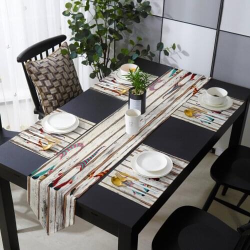 Wood Grain Gnome Retro Table Runner Holiday Kitchen Dining Table Runners Place Mats Set for Home Party Decor