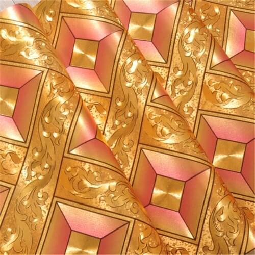 Beibehang 3D Ceiling Wallpaper ROll Diamond Lattice KTV Gold Foil Yellow Wallpapers for Living Room Aisle wall papers home decor