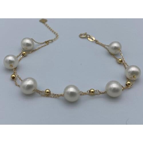 Sinya Au750 18k gold Chain bracelet strand high luster natural pearls and gold beads length 16cm to 20cm optional Hot sale