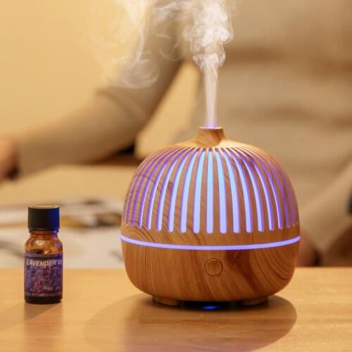 180ML Aromatherapy Essential Oil Diffuser Wood Grain Mist Sprayer Ultrasonic Air Humidifier Cool Mister with 7 Color LED Light