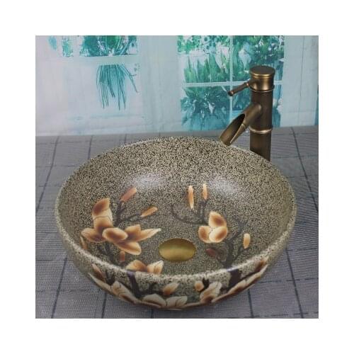 Bathroom Artistic Ceramic Vessel Sink Bowl Faucet & Pop-up Drain Combo AB211