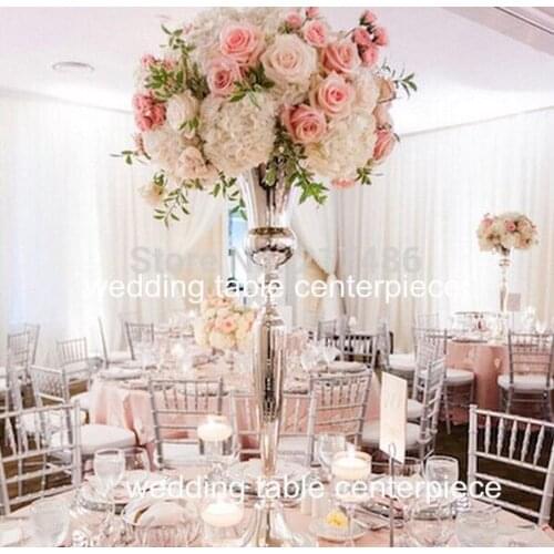98 cm Tall Wedding Flower Vase Centerpiece Vase Gold Silver Trumpet Vase Marriage Event Table Decoration