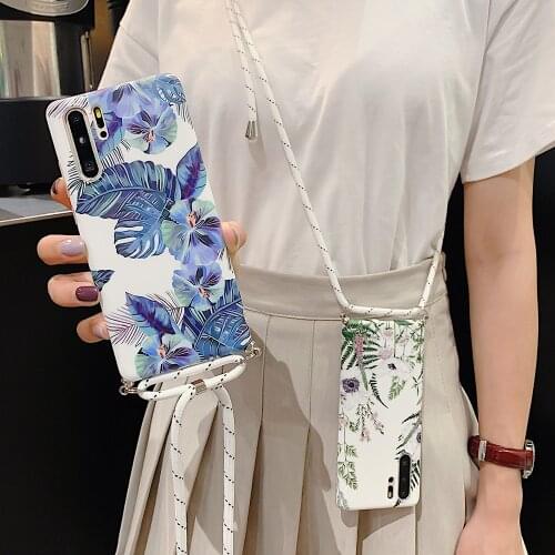 LOVECOM Vintage Banana Leaf Flower Phone Case For Huawei P30 P20 Pro Lite Mate 20 Pro Crossbody Lanyard Soft Phone Back Cover