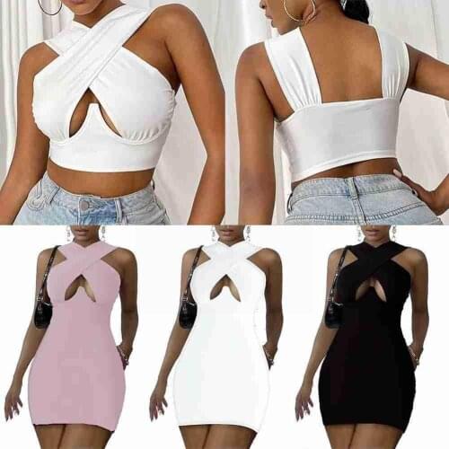 Women Summer Outfits Criss Cross Tank Tops Sexy Off Out Corest Shoulder Top Club Style Party Sleeveless Crop Front Hollow S2Z1