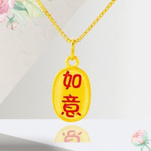 Necklaces for Women Chinese Letter Pendant Necklace 24K Gold Plated Chain Necklaces Ethnic Party Birthday Anniversary Jewelry