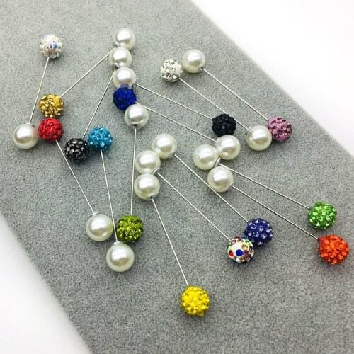 12pcs/set Crystal Ball Scarf Pin Set Double Head Bead Sweater Cardigan Shawl Brooch Clips Womens Accessories