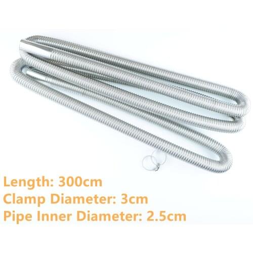 300cm Air Diesel Parking Heater Stainless Steel Exhaust Pipe Tube Gas Vent Hose For Car Heater Silver