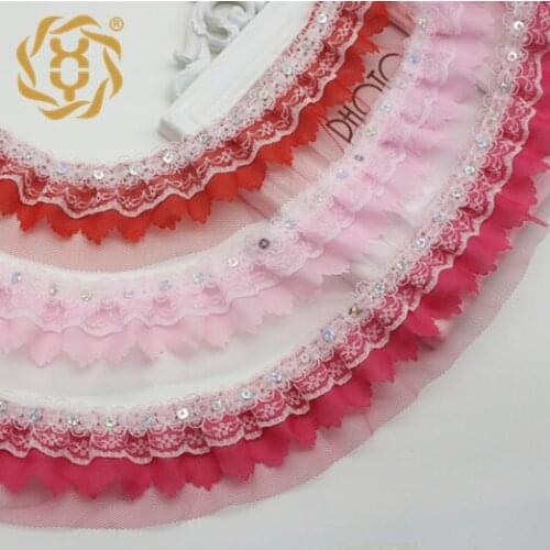 40Yards 5cm Seuqins Pleated Lace Ribbon Layer Lace Trim DIY Crafts Doll Clothes Accessories Decorations
