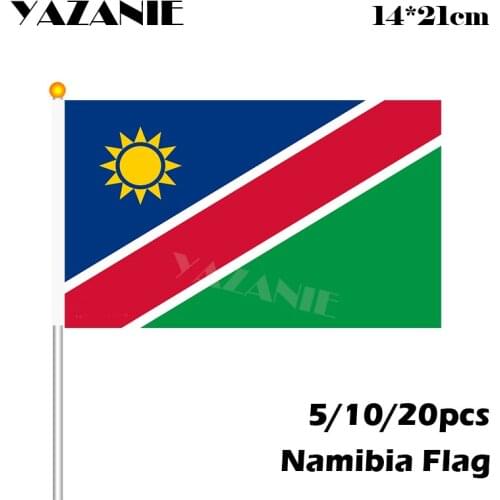 YAZANIE 14*21cm 5/10/20pcs Namibia Fabric Hand Waving Flags with Plastic Hand Held Handing Flag Small Size Flying Banner Custom