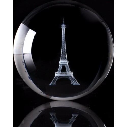 8cm 3D Laser Engraved Tower K9 Crystal Ball Globe Miniature Model Quartz Glass Ball Sphere Home Decoration Accessories Gifts