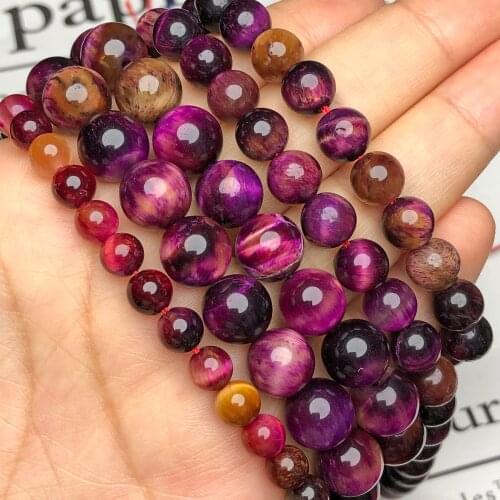 AAA Natural Fuchsia Yellow Tiger Eye Stone Bracelet Beads Round Loose Spacer Beads For Jewelry Making DIY Accessories 1 Strand