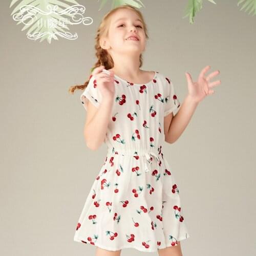 Girl White dress sleeve child shredded flower sweet print dress